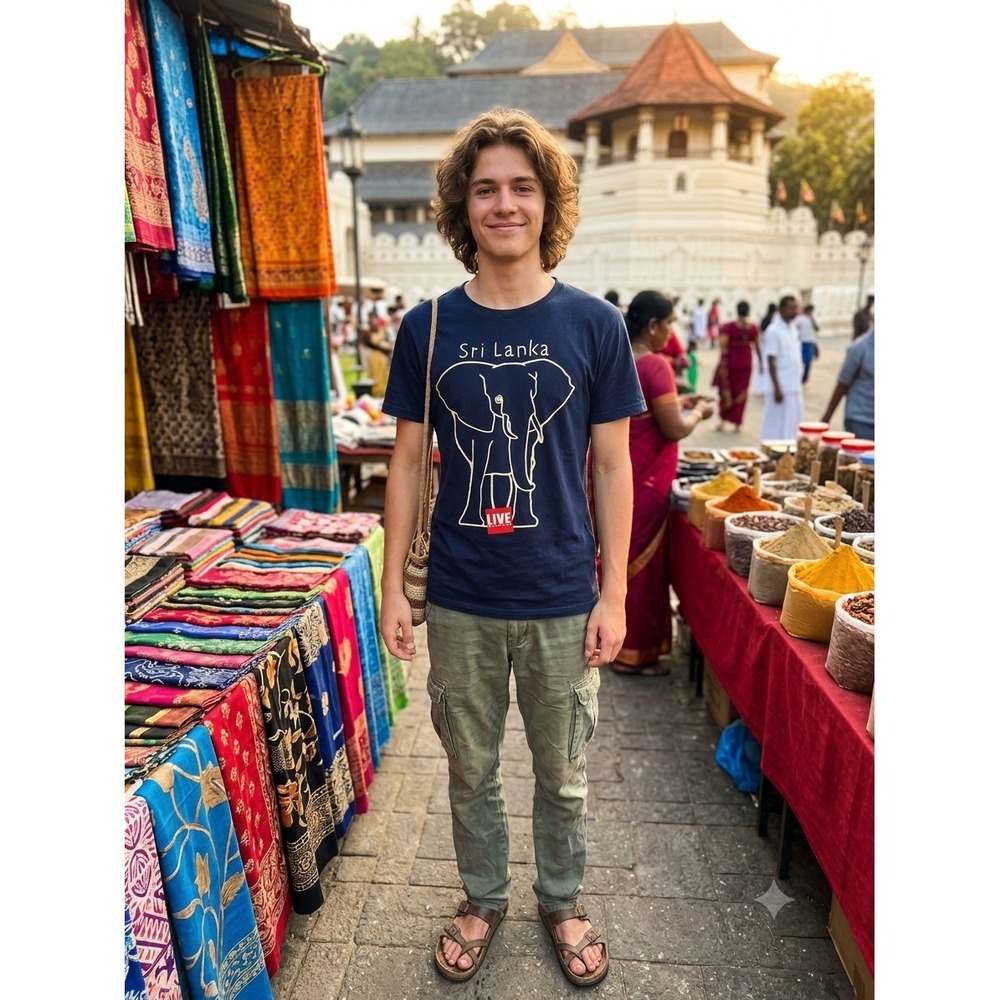 Live & Kicking Sri Lanka Elephant Graphic T-Shirt Navy Blue Urban Fit Large